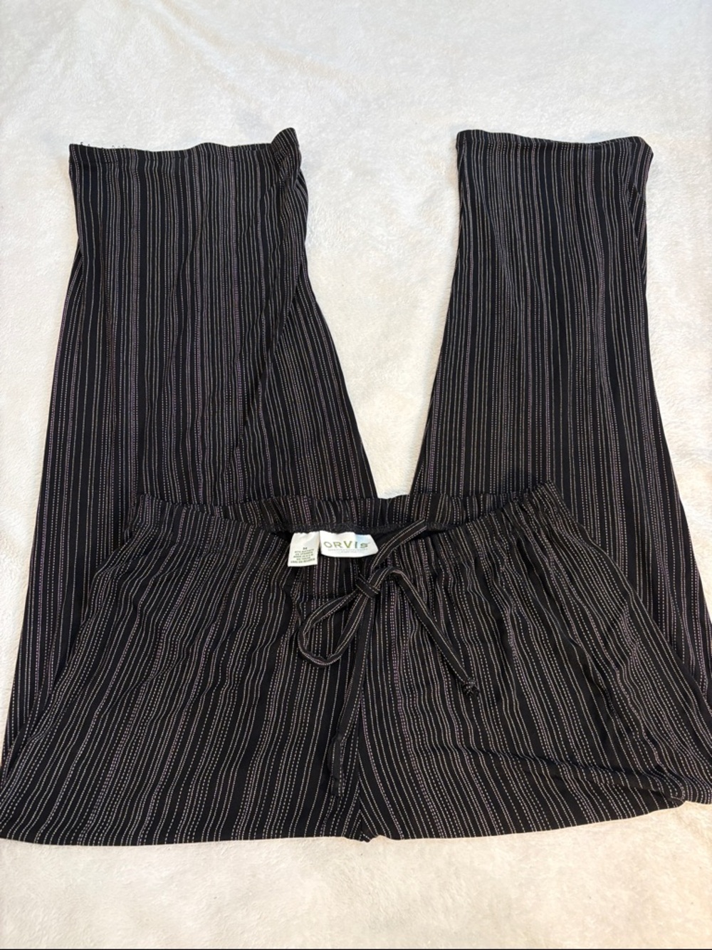 Orvis Black Pinstriped Acetate/Spandex Stretch Flowy Wide Leg Pant Size M